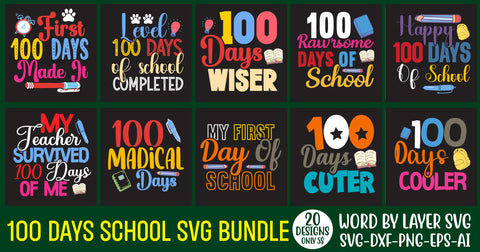 100 Days of School SVG Bundle ,100 Days of School SVG Bundle Quotes , Funny 100 Days of School SVG Bundle SVG Rafiqul20606 