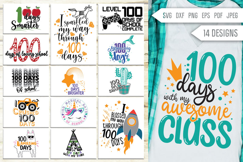100 Days of School Svg Bundle. 100th Day Svg. School Girl, Boy, Teacher Svg Designs. Matching Shirts for The Whole Class dxf, png, eps SVG Mint And Beer Creations 