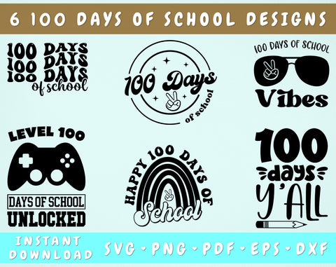 100 Days Of School SVG Bundle, 6 Designs, Happy 100 Days Of School SVG, Level 100 Days Of School Unlocked SVG SVG HappyDesignStudio 