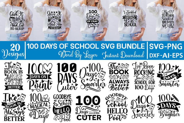 100 Days Of School SVG Bundle SVGs,Quotes and Sayings,Food & Drink,On Sale, Print & Cut SVG DesignPlante 503 