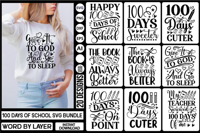 100 Days Of School Svg Bundle SVGs,Quotes and Sayings,Food & Drink,On Sale, Print & Cut SVG DesignPlante 503 