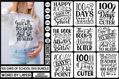 100 Days Of School Svg Bundle SVGs,Quotes and Sayings,Food & Drink,On Sale, Print & Cut SVG DesignPlante 503 