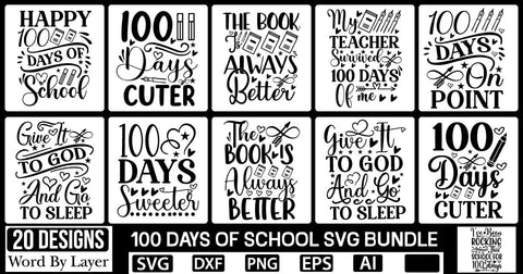 100 Days Of School Svg Bundle SVGs,Quotes and Sayings,Food & Drink,On Sale, Print & Cut SVG DesignPlante 503 