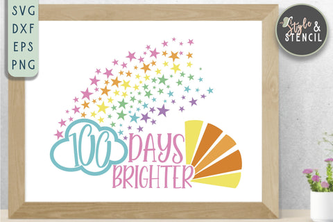 100 Days of School SVG Rainbow - 100 Days Brighter SVG Style and Stencil 