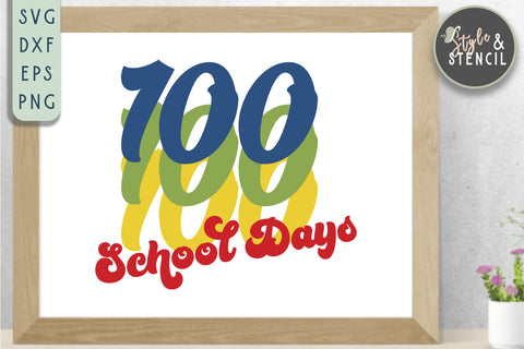 100 Days of School SVG Retro - 100 Days Teacher SVG Style and Stencil 