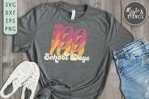 100 Days of School SVG Retro - 100 Days Teacher SVG Style and Stencil 