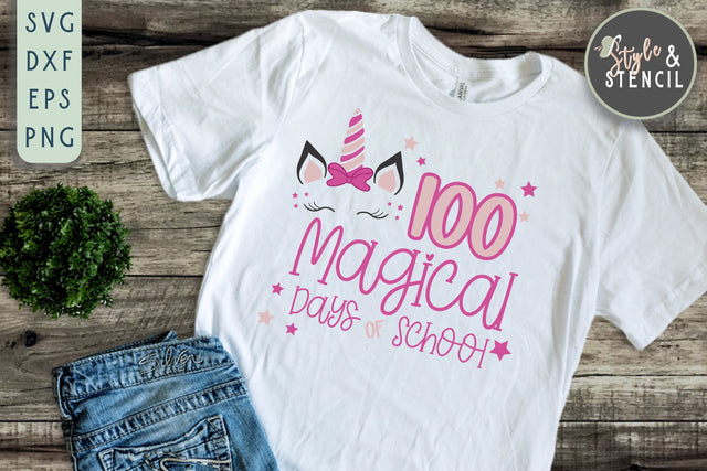 100 Days of School SVG Unicorn - 100 Days Girl SVG Style and Stencil 