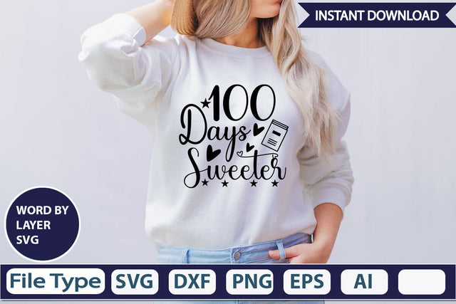 100 Days Sweeter SVG Design SVGs,Quotes and Sayings,Food & Drink,On Sale, Print & Cut SVG DesignPlante 503 