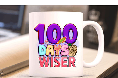 100 days wiser Sublimation PNG, 100 Days Of School Sublimation Design Sublimation Regulrcrative 