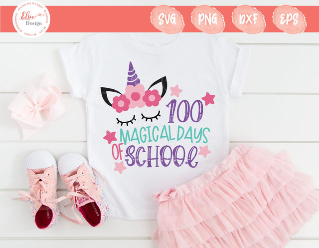 100 Magical Days of School - Unicorn - SVG, PNG, DXF, EPS SVG Elsie Loves Design 