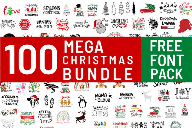 100 Mega Christmas Bundle with Free Fonts SVG Jojo&Bella 