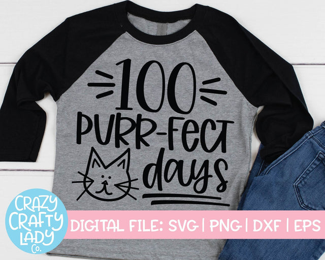 100 Purr-fect Days | 100th Day of School SVG Cut File SVG Crazy Crafty Lady Co. 