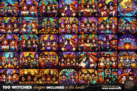 100 Witches Tumbler Wraps Bundle | Stained glass Sublimation The Vintage Signs Shop 