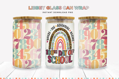 100th Day Of School Libbey Glass Can Sublimation PNG Sublimation BijouBay 