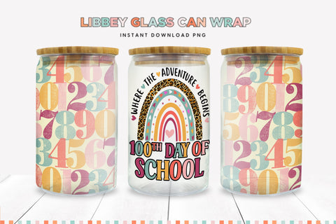 100th Day Of School Libbey Glass Can Sublimation PNG Sublimation BijouBay 