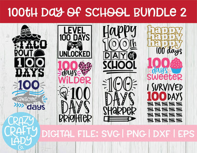 100th Day of School SVG Cut File Bundle SVG Crazy Crafty Lady Co. 