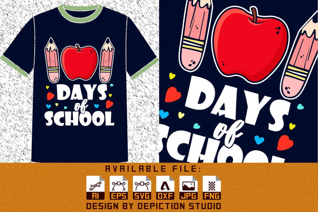 100th days of school kids shirt, Back to school pencil SVG, Shirt for kids, Kindergarten shirt Print template Sketch DESIGN Depiction Studio 