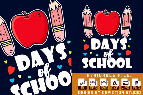 100th days of school kids shirt, Back to school pencil SVG, Shirt for kids, Kindergarten shirt Print template Sketch DESIGN Depiction Studio 