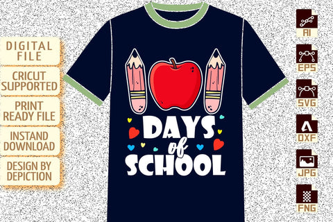 100th days of school kids shirt, Back to school pencil SVG, Shirt for kids, Kindergarten shirt Print template Sketch DESIGN Depiction Studio 