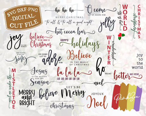102 Christmas SVG Bundle, Merry Christmas, Holidays, Christian, Let it Snow, Commercial Use, Cricut, Silhouette, Digital Cut Files (1306104181) SVG PinkZou 