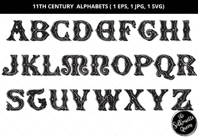 11 century alphabets, decorative alphabets svg, monogram alphabet svg, split letter svg, alphabet svg bundle, ABC svg, font svg, ornate svg, cut files for circuit SVG Loveleen Kaur 