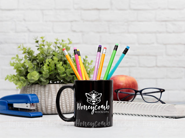 11 Ounce Black Mug Mockup, Sublimation Mockup, Teacher Mockup, Styled Mug Photo, School Mockup Mock Up Photo Honeycomb Mockups 