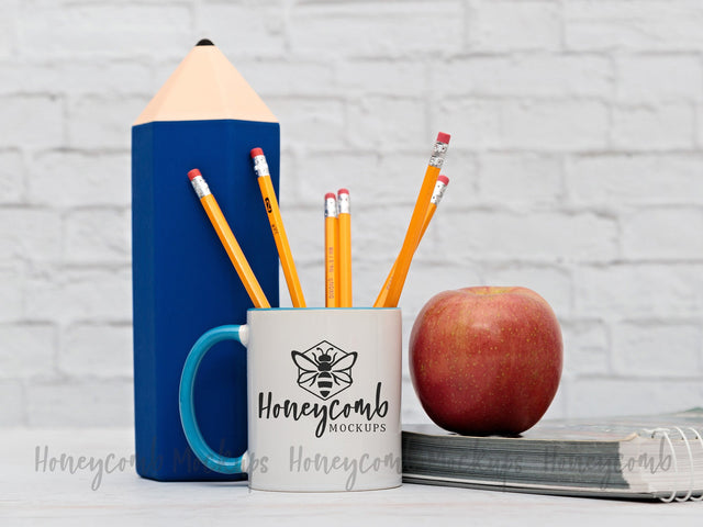 11 Ounce Blue Accent Mug, Sublimation Mockup, Teacher Mockup, Styled Mug Photo, School Mockup Mock Up Photo Honeycomb Mockups 