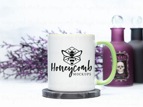 11 Ounce Green Accent Mug Mockup, Styled Mug Photo, Witchy Mug Mockup, Halloween Mug Mockup, Blank Mug Mockup, Coffee Cup Mockup Mock Up Photo Honeycomb Mockups 