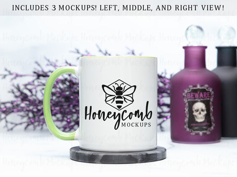 11 Ounce Green Accent Mug Mockup, Styled Mug Photo, Witchy Mug Mockup, Halloween Mug Mockup, Blank Mug Mockup, Coffee Cup Mockup Mock Up Photo Honeycomb Mockups 