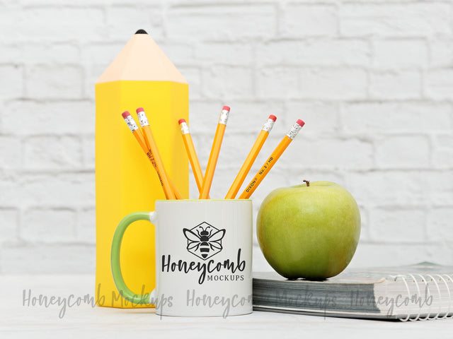 11 Ounce Green Accent Mug Mockup, Teacher Mockup, School Mockup, Styled Mug Photo, Sublimation Mug Mockup Mock Up Photo Honeycomb Mockups 