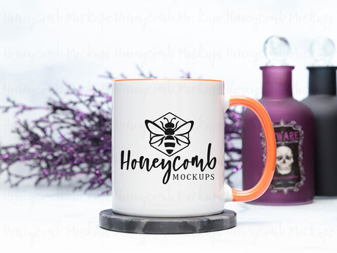 11 Ounce Orange Accent Mug Mockup, Styled Mug Photo, Witchy Mug Mockup, Halloween Mug Mockup, Blank Mug Mockup, Coffee Cup Mockup Mock Up Photo Honeycomb Mockups 