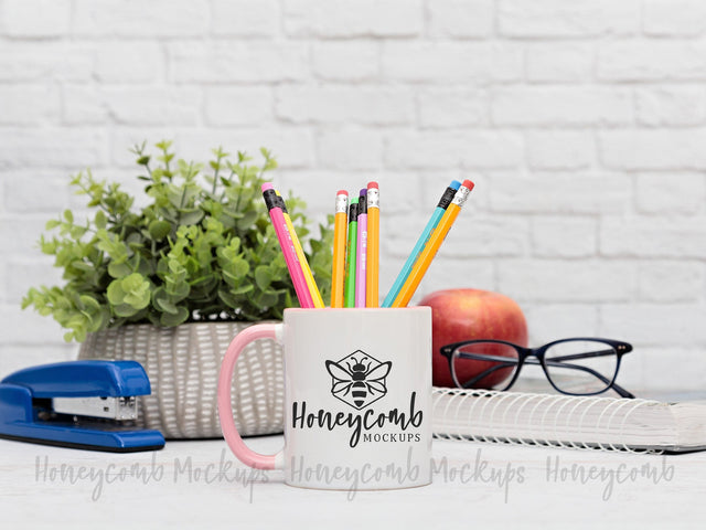 11 ounce Pink Accent Mug, Teacher Mockup, Sublimation Mockup, School Mockup Mock Up Photo Honeycomb Mockups 