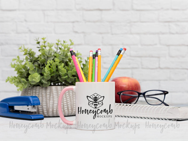 11 ounce Pink Accent Mug, Teacher Mockup, Sublimation Mockup, School Mockup Mock Up Photo Honeycomb Mockups 