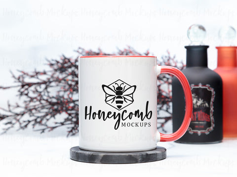 11 Ounce Red Accent Mug Mockup, Styled Mug Photo, Witchy Mug Mockup, Halloween Mug Mockup, Blank Mug Mockup, Coffee Cup Mockup Mock Up Photo Honeycomb Mockups 