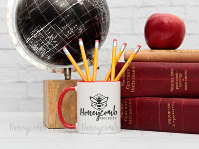 11 Ounce Red Accent Mug Mockup, Teacher Mockup, Sublimation Mockup, School Mockup, Styled Mug Photo Mock Up Photo Honeycomb Mockups 