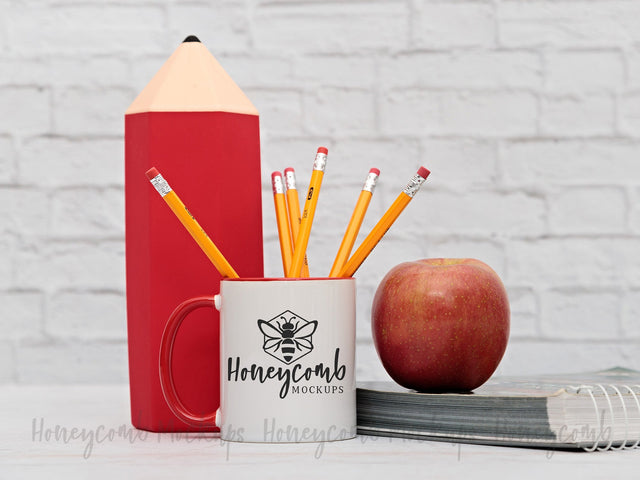 11 Ounce Red Accent Mug, Teacher Mockup, Sublimation Mockup, Styled Mug Photo, School Mockup Mock Up Photo Honeycomb Mockups 