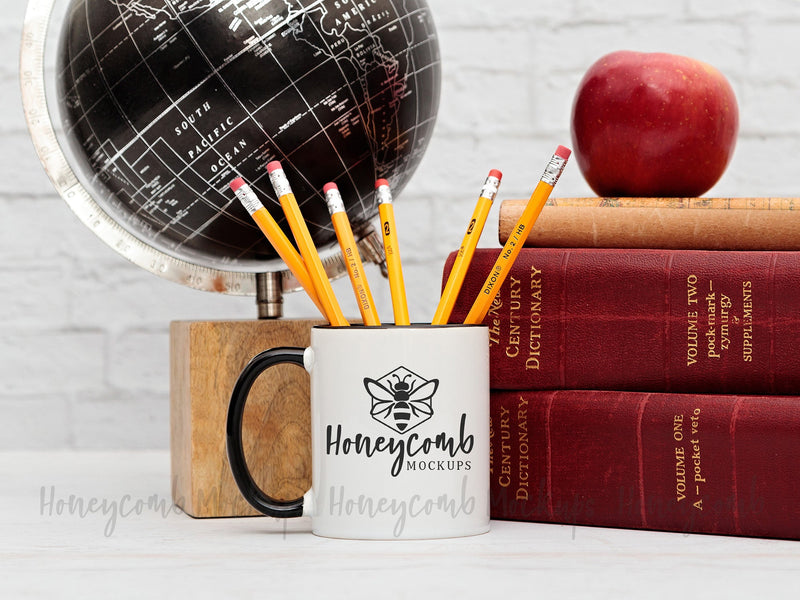 11 Ounce White/Black Accent Mug, Teacher Mug Mockup, Sublimation Mockup, Styled Photo, Mock Up Photo Honeycomb Mockups 
