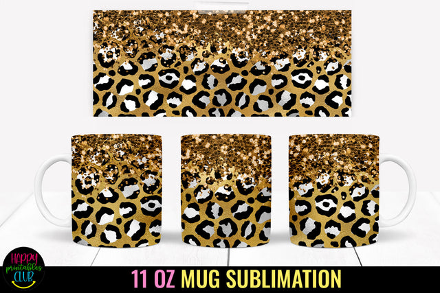 11 Oz Glitter Leopard Mug Sublimation Sublimation Happy Printables Club 