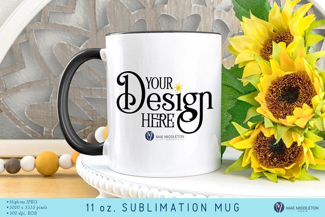 11 oz. Sublimation Mug Mock up | Sunflowers Styled Photo Mock Up Photo Mae Middleton Studio 