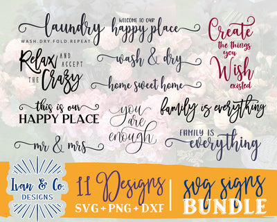 11 Svg Signs Bundle | Laundry Svg | Family Svg | Home Sweet Home Svg | Happy Place Svg | Commercial Use | Digital Cut Files | DXF PNG (2022b0804) SVG Ivan & Co. Designs 