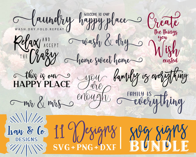 11 Svg Signs Bundle | Laundry Svg | Family Svg | Home Sweet Home Svg | Happy Place Svg | Commercial Use | Digital Cut Files | DXF PNG (2022b0804) SVG Ivan & Co. Designs 