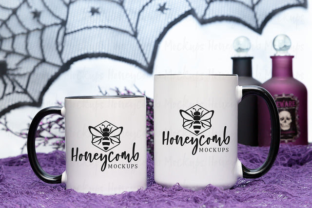 11oz and 15oz Black Accent mug mockup, Halloween Mug Mockup, Styled Mug Photo, Witchy Mug Mockup, Blank Mug Mockup, Coffee Cup Mockup Mock Up Photo Honeycomb Mockups 