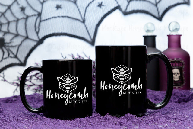 11oz and 15oz Black mug mockup, Halloween Mug Mockup, Styled Mug Photo, Witchy Mug Mockup, Blank Mug Mockup, Coffee Cup Mockup Mock Up Photo Honeycomb Mockups 