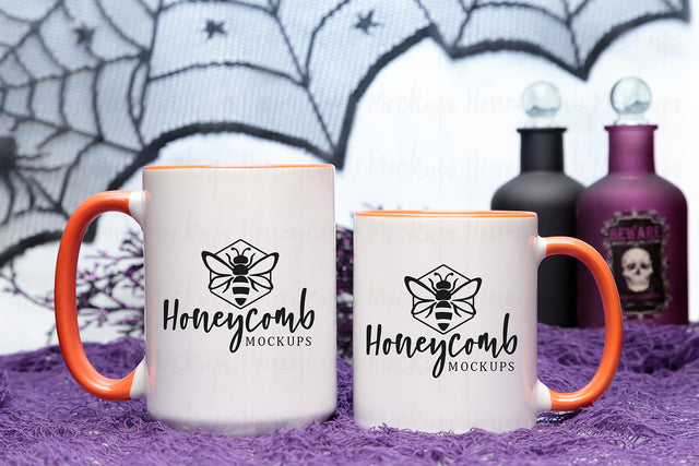11oz and 15oz Orange Accent mug mockup, Halloween Mug Mockup, Styled Mug Photo, Witchy Mug Mockup, Blank Mug Mockup, Coffee Cup Mockup Mock Up Photo Honeycomb Mockups 