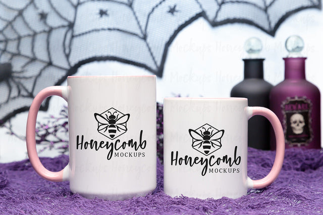 11oz and 15oz Pink Accent mug mockup, Halloween Mug Mockup, Styled Mug Photo, Witchy Mug Mockup, Blank Mug Mockup, Coffee Cup Mockup Mock Up Photo Honeycomb Mockups 