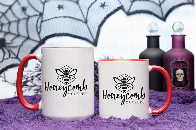 11oz and 15oz Red Accent mug mockup, Halloween Mug Mockup, Styled Mug Photo, Witchy Mug Mockup, Blank Mug Mockup, Coffee Cup Mockup Mock Up Photo Honeycomb Mockups 