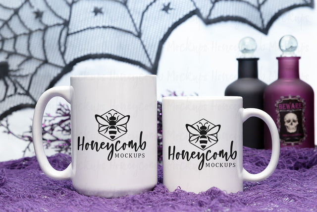 11oz and 15oz White mug mockup, Halloween Mug Mockup, Styled Mug Photo, Witchy Mug Mockup, Blank Mug Mockup, Coffee Cup Mockup Mock Up Photo Honeycomb Mockups 