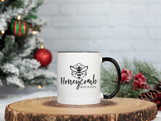 11oz Black Accent mug mockup, Christmas Mug Mockup, Styled Mug Photo, Holiday Mug Mockup, Blank Mug Mockup, Coffee Cup Mockup Mock Up Photo Honeycomb Mockups 