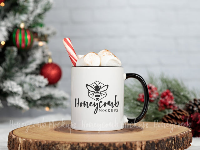 11oz Black Accent mug mockup, Christmas Mug Mockup, Styled Mug Photo, Holiday Mug Mockup, Blank Mug Mockup, Coffee Cup Mockup Mock Up Photo Honeycomb Mockups 