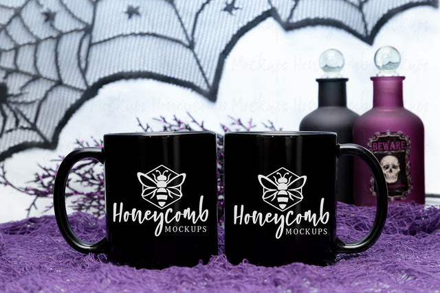 11oz Black and 11oz Black mug mockup, Halloween Mug Mockup, Styled Mug Photo, Witchy Mug Mockup, Blank Mug Mockup, Coffee Cup Mockup Mock Up Photo Honeycomb Mockups 
